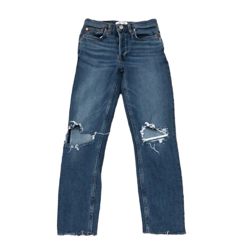 Re/Done 90s High Rise Ankle Crop Jeans Size 24 Blue Distressed